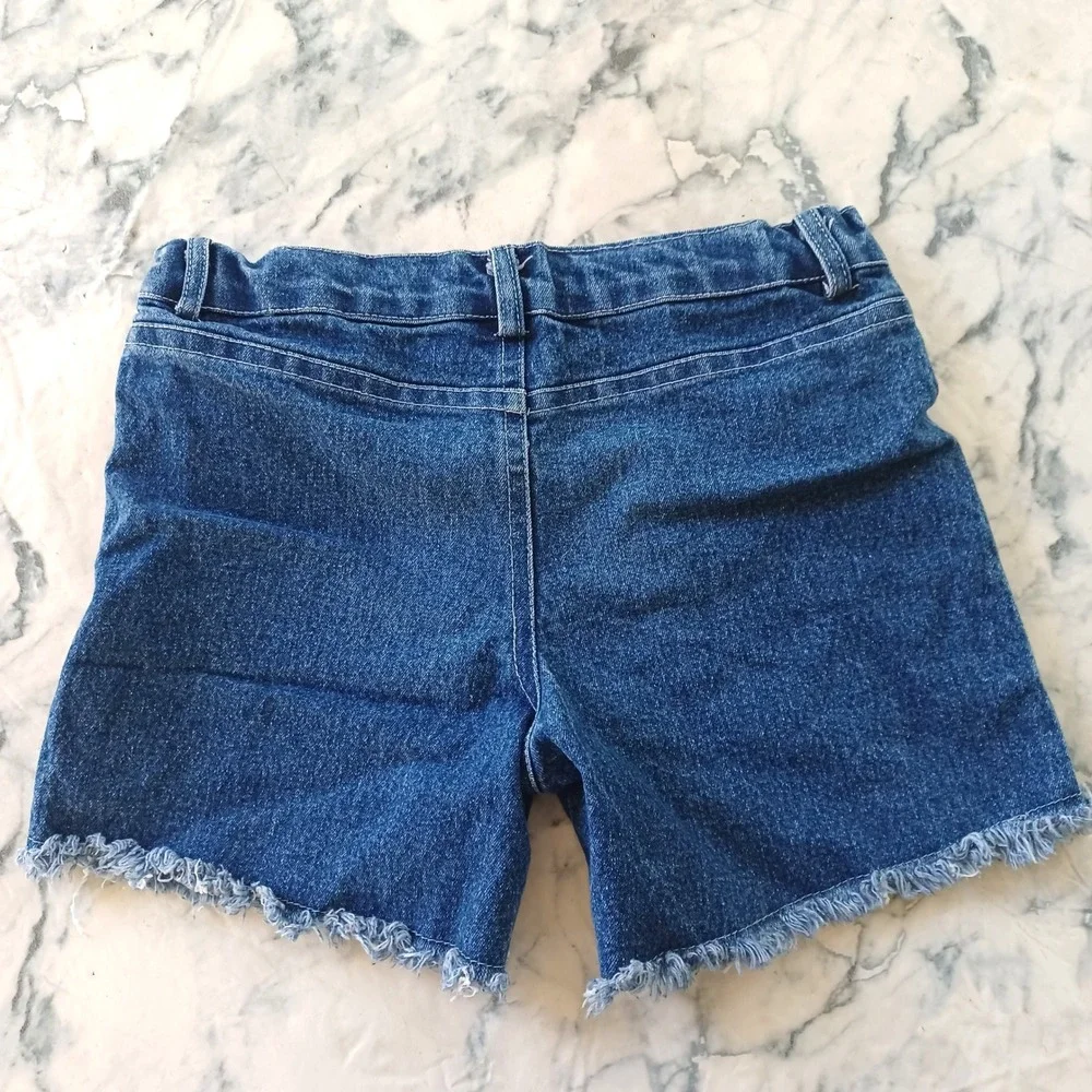 Unbranded Denim Shorts Kids Size 7/8 Blue Frayed Raw‎ Hem Stretch Cotton Blend